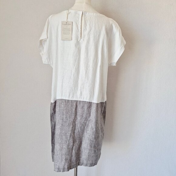 NWT Garnet Hill Meraki Linen Color Block Shift Dress Pocket White Grey - Picture 6 of 14